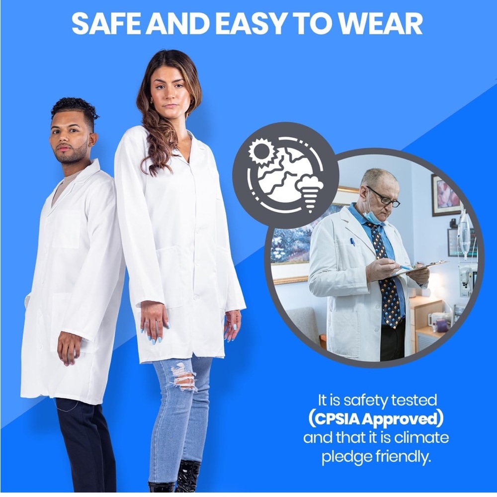 Dress Up Lab Coat - Doctor Adult Lab Coat Costume - Unisex Lightweight Lab Coats - Picture 8 of 9
